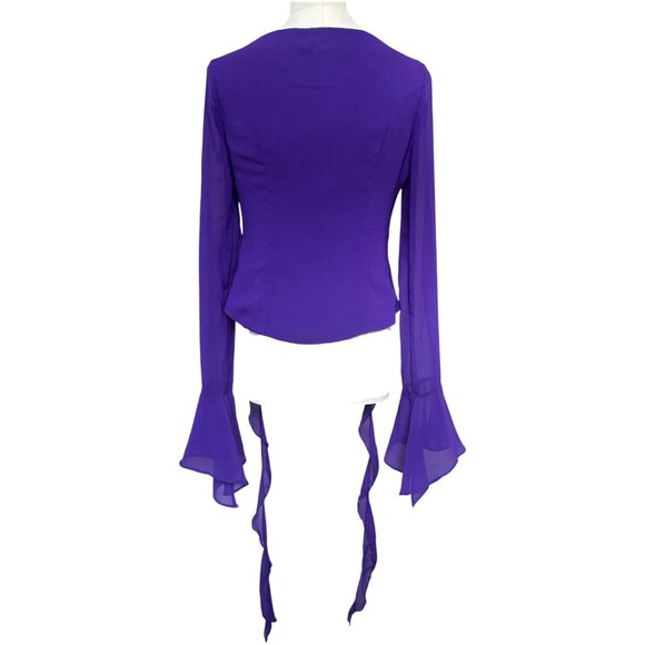 Peppermayo Tie Front Sheer Ruffle Blouse Purple Long Sleeve S - Picture 6 of 12